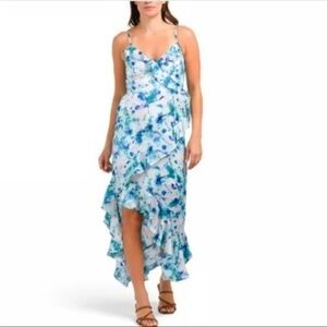 Japna High Low Ruffles Dress Watercolor Floral Size Large NWT